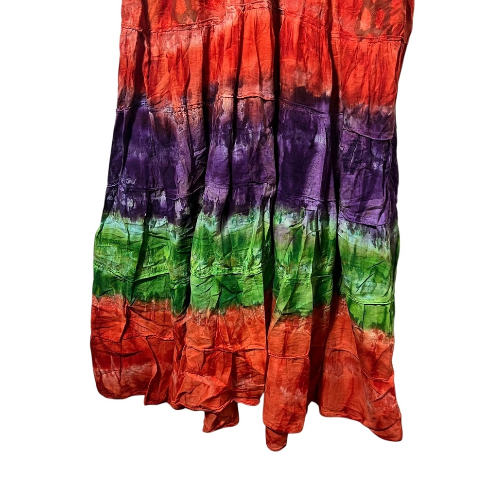 Kaaku Tie Dye Boho Maxi Dress S Festival Hippie Cottagecore Rainbow - Picture 5 of 7